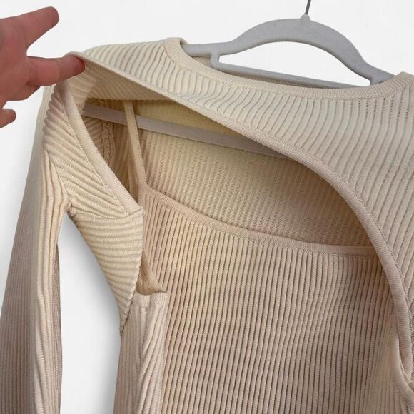 Restyled Cream Ribbed Knit Layered Bodysuit + Half Sweater Set – Size 6 / M 🤍✨ - Picture 4 of 8